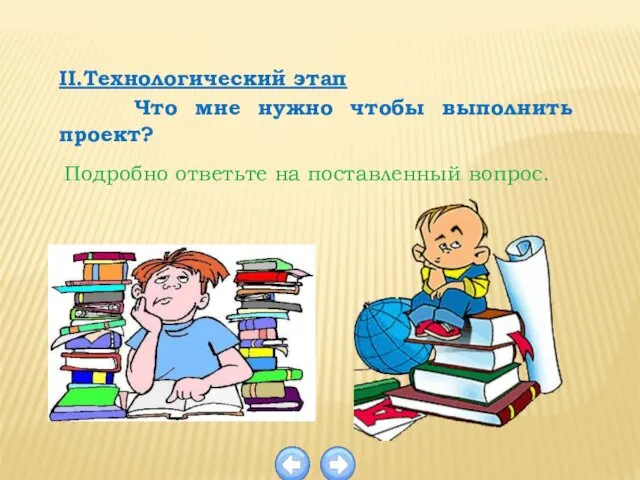 II.Технологический этап Что мне нужно чтобы выполнить проект? Подробно ответьте на поставленный вопрос.