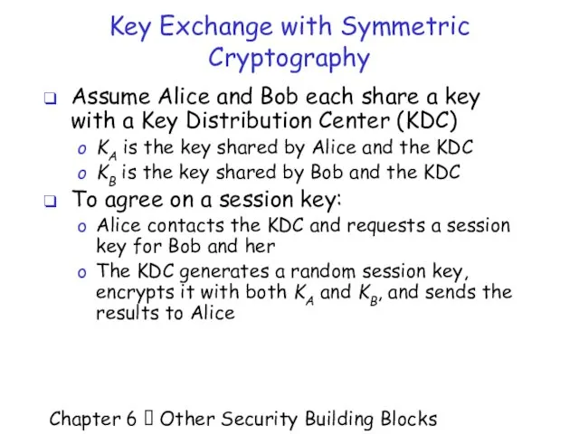 Chapter 6  Other Security Building Blocks Key Exchange with Symmetric