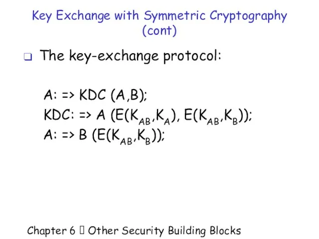 Chapter 6  Other Security Building Blocks Key Exchange with Symmetric