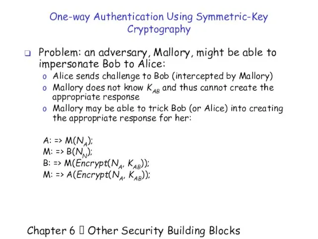 Chapter 6  Other Security Building Blocks One-way Authentication Using Symmetric-Key