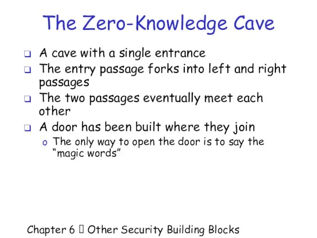 Chapter 6  Other Security Building Blocks The Zero-Knowledge Cave A