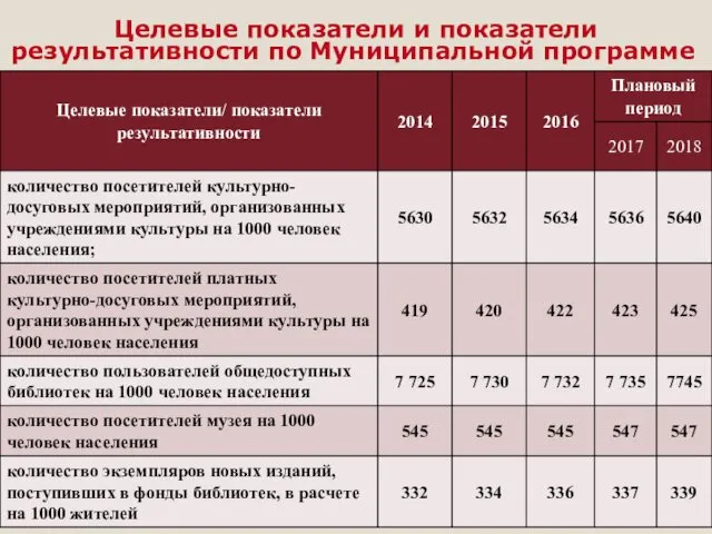 Целевые показатели и показатели результативности по Муниципальной программе