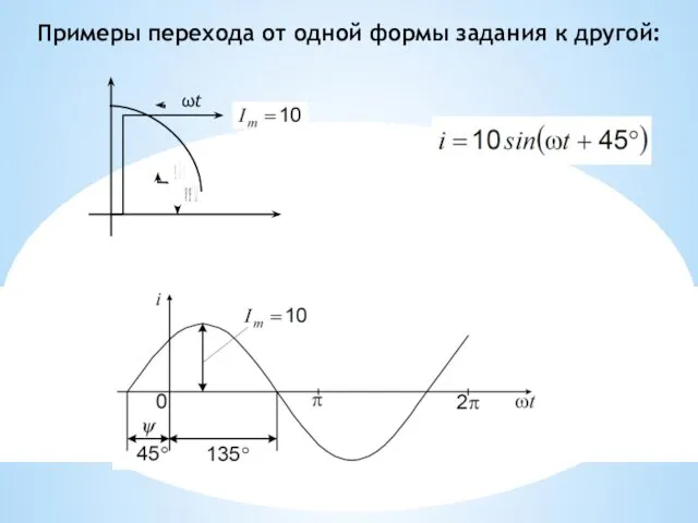 Примеры перехода от одной формы задания к другой: ωt