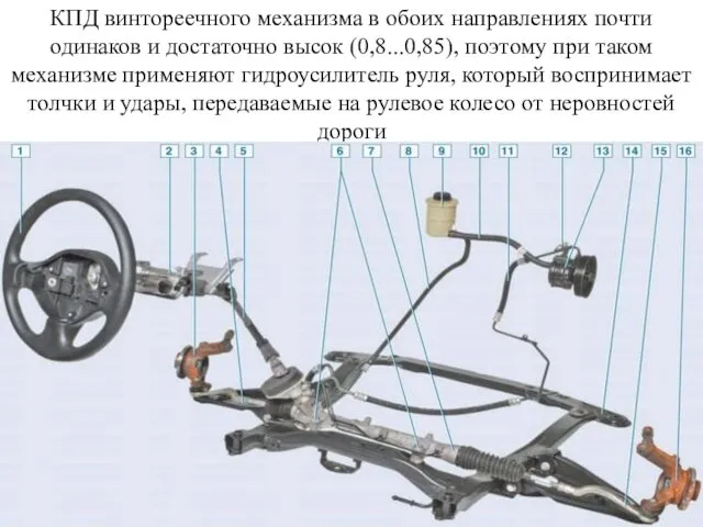 КПД винтореечного механизма в обоих направлениях почти одинаков и достаточно высок