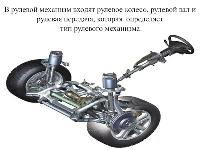 В рулевой механизм входят рулевое колесо, рулевой вал и рулевая передача, которая определяет тип рулевого механизма.