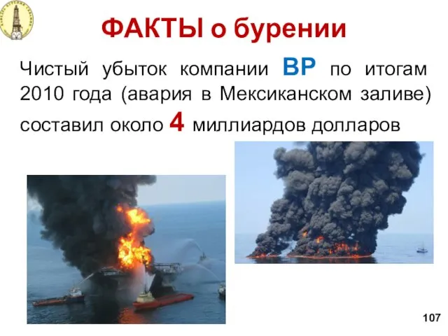 107 Чистый убыток компании BP по итогам 2010 года (авария в