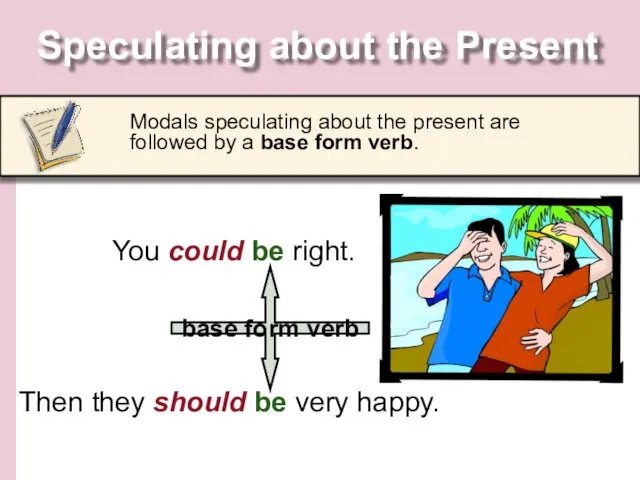 Speculating about the Present Modals speculating about the present are followed