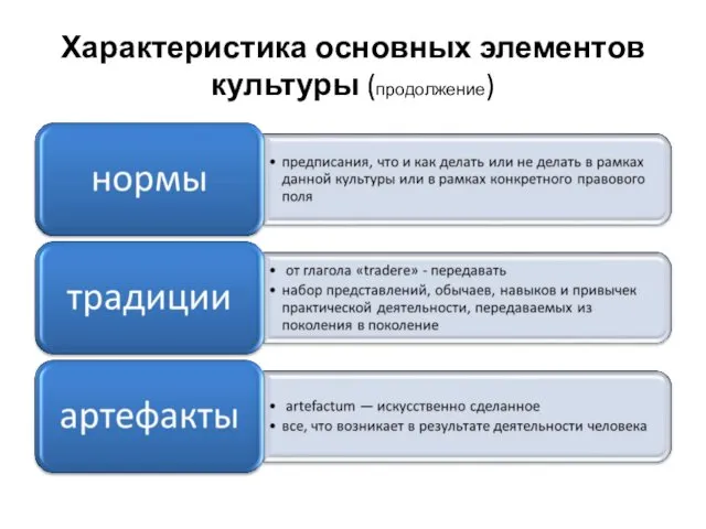 Характеристика основных элементов культуры (продолжение)