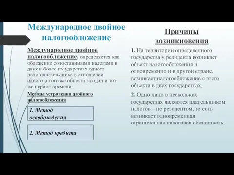 Международное двойное налогообложение Международное двойное налогообложение, определяется как обложение сопоставимыми налогами