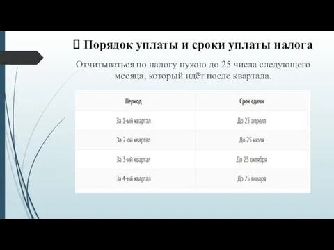 Порядок уплаты и сроки уплаты налога Отчитываться по налогу нужно до