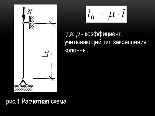 рис.1 Расчетная схема где: μ - коэффициент, учитывающий тип закрепления колонны.