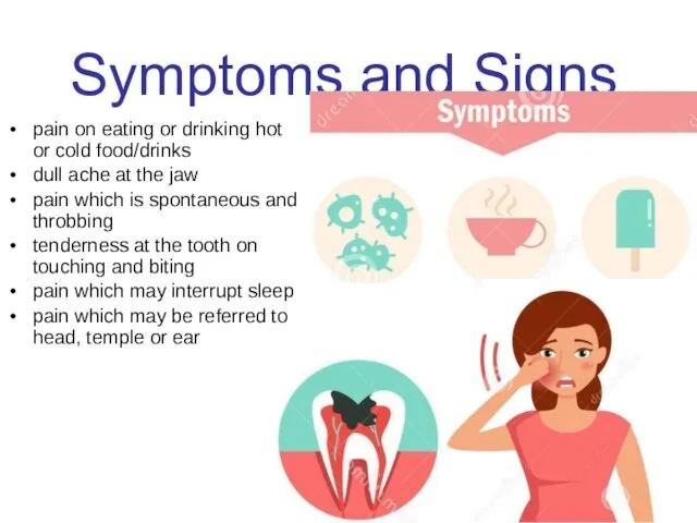 Symptoms and Signs pain on eating or drinking hot or cold