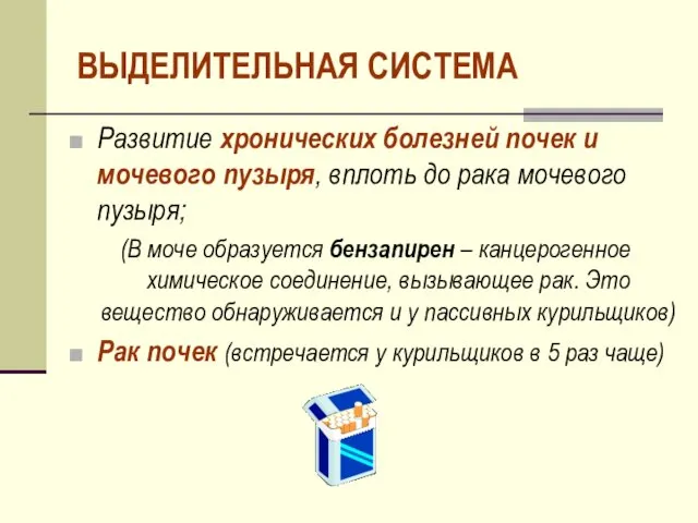 ВЫДЕЛИТЕЛЬНАЯ СИСТЕМА Развитие хронических болезней почек и мочевого пузыря, вплоть до