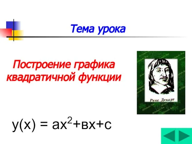 Тема урока у(х) = ах2+вх+с Построение графика квадратичной функции