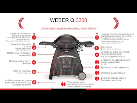 WEBER Q 3200 ОТКРОЙТЕ НОВЫЕ ВОЗМОЖНОСТИ БАРБЕКЮ 7 2 Чугуные решетки