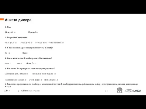 Анкета дилера * Presentation name / Presenter