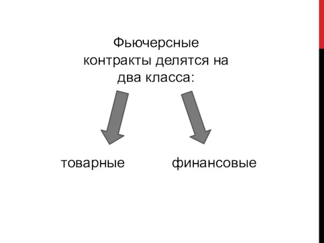 Фьючерсные контракты делятся на два класса: товарные финансовые