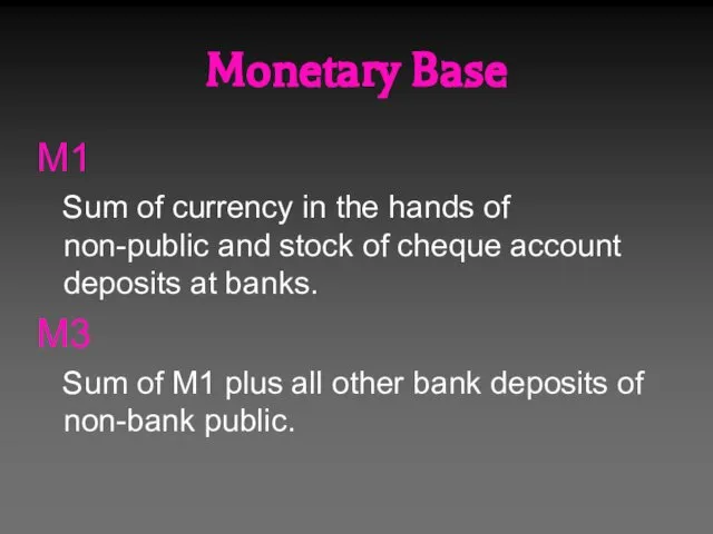 Monetary Base M1 Sum of currency in the hands of non-public