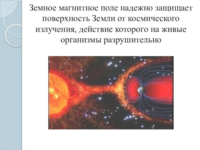 Земное магнитное поле надежно защищает поверхность Земли от космического излучения, действие которого на живые организмы разрушительно