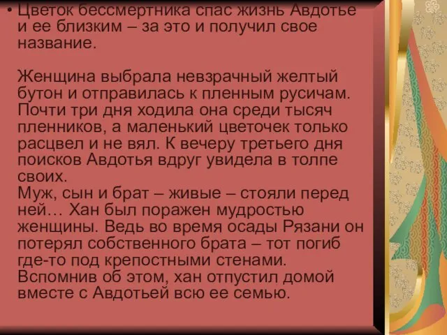 Цветок бессмертника спас жизнь Авдотье и ее близким – за это