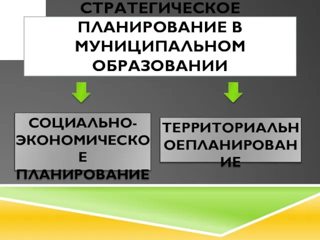 СТРАТЕГИЧЕСКОЕ ПЛАНИРОВАНИЕ В МУНИЦИПАЛЬНОМ ОБРАЗОВАНИИ СОЦИАЛЬНО-ЭКОНОМИЧЕСКОЕ ПЛАНИРОВАНИЕ ТЕРРИТОРИАЛЬНОЕПЛАНИРОВАНИЕ