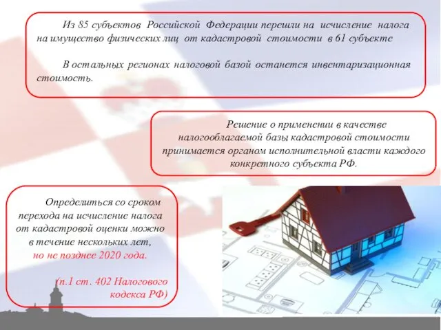 Из 85 субъектов Российской Федерации перешли на исчисление налога на имущество