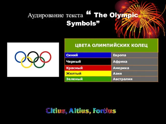 Аудирование текста “ The Olympic Symbols”