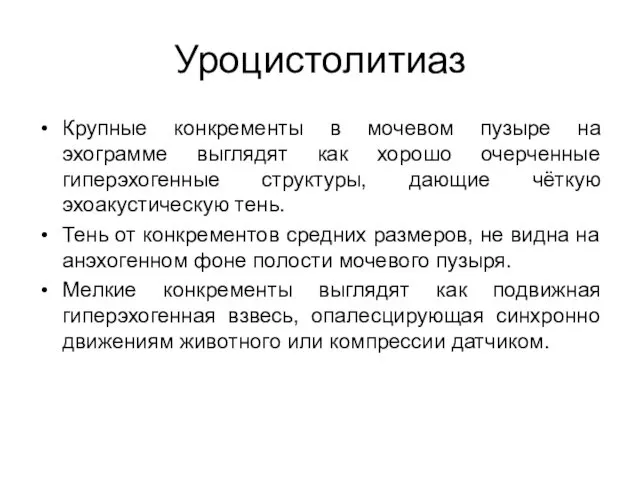 Уроцистолитиаз Крупные конкременты в мочевом пузыре на эхограмме выглядят как хорошо