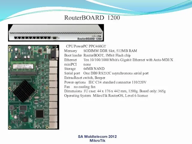 RouterBOARD 1200 CPU PowerPC PPC460GT Memory SODIMM DDR Slot, 512MB RAM