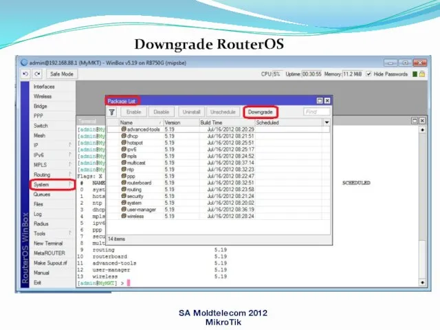 Downgrade RouterOS SA Moldtelecom 2012 MikroTik