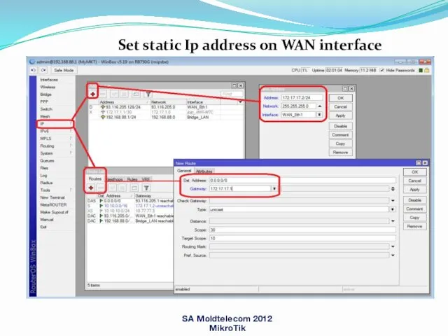 Set static Ip address on WAN interface SA Moldtelecom 2012 MikroTik