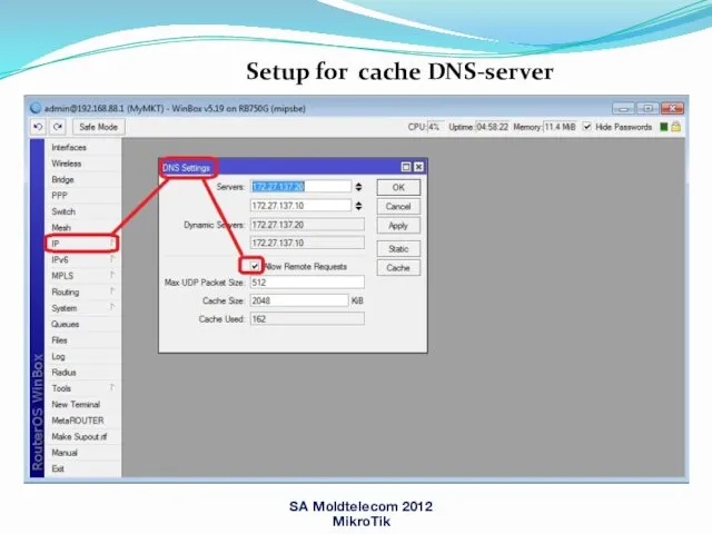 SA Moldtelecom 2012 MikroTik Setup for cache DNS-server