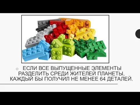 ЕСЛИ ВСЕ ВЫПУЩЕННЫЕ ЭЛЕМЕНТЫ РАЗДЕЛИТЬ СРЕДИ ЖИТЕЛЕЙ ПЛАНЕТЫ, КАЖДЫЙ БЫ ПОЛУЧИЛ НЕ МЕНЕЕ 64 ДЕТАЛЕЙ.