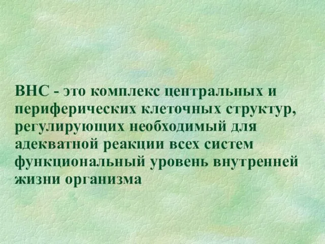 ВНС - это комплекс центральных и периферических клеточных структур, регулирующих необходимый