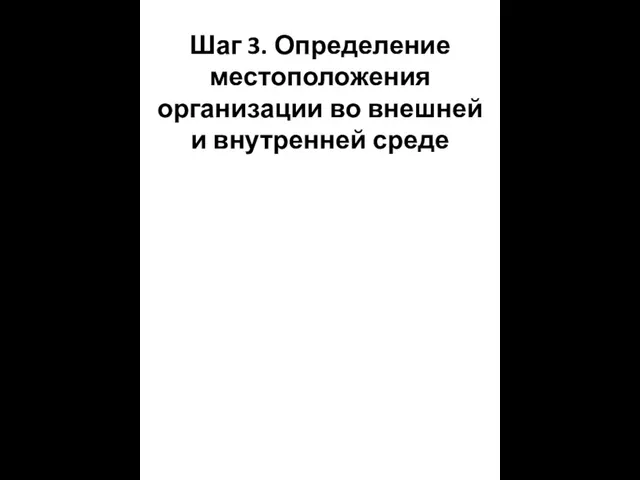 Шаг 3. Определение местоположения организации во внешней и внутренней среде