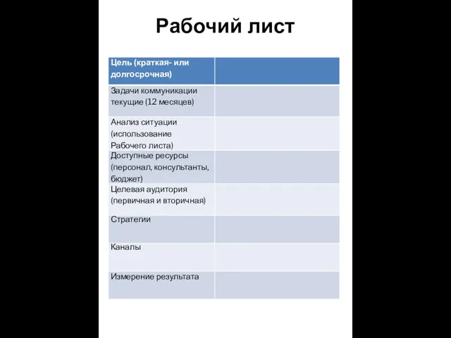 Рабочий лист