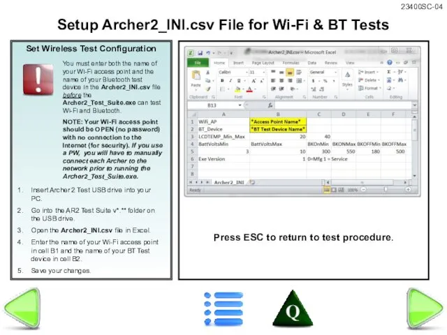 Set Wireless Test Configuration Insert Archer 2 Test USB drive into