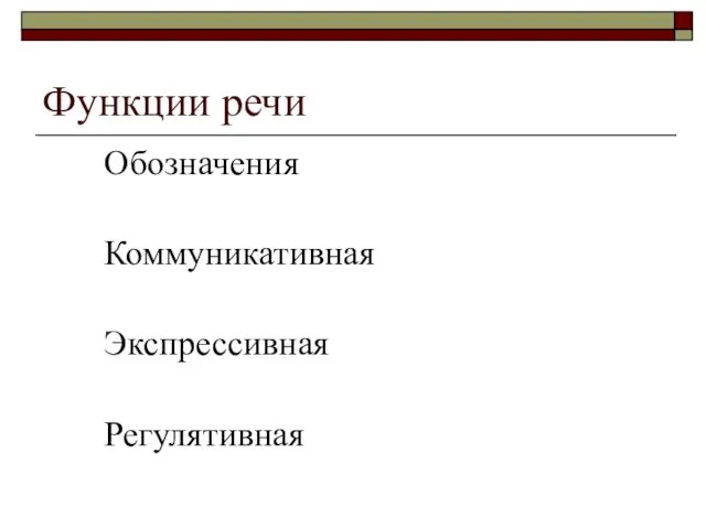 Функции речи Обозначения Коммуникативная Экспрессивная Регулятивная