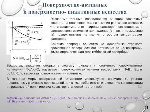 Экспериментальные исследования влияния различных веществ на поверхностное натяжение растворов показали, что