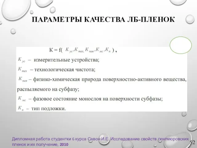 ПАРАМЕТРЫ КАЧЕСТВА ЛБ-ПЛЕНОК Дипломная работа студентки 6 курса Савон И.Е. Исследование