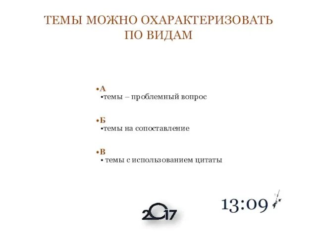 ТЕМЫ МОЖНО ОХАРАКТЕРИЗОВАТЬ ПО ВИДАМ А темы – проблемный вопрос Б