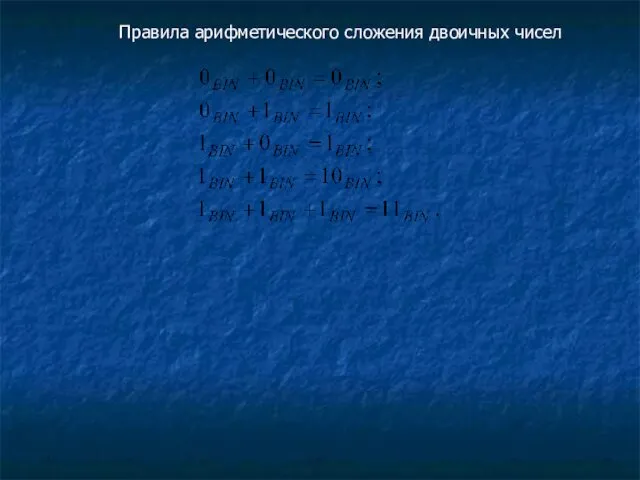 Правила арифметического сложения двоичных чисел