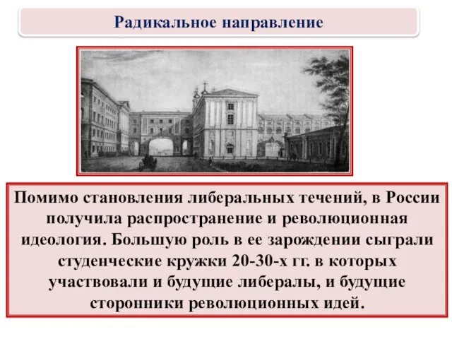 Помимо становления либеральных течений, в России получила распространение и революционная идеология.