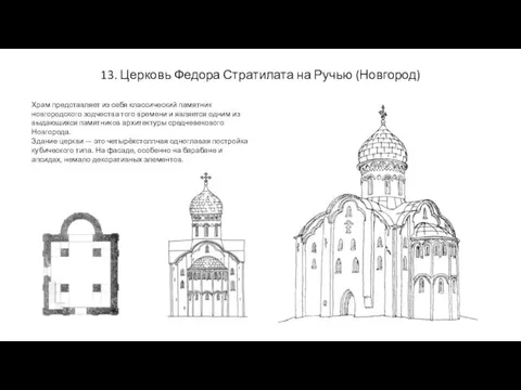 13. Церковь Федора Стратилата на Ручью (Новгород) Храм представляет из себя