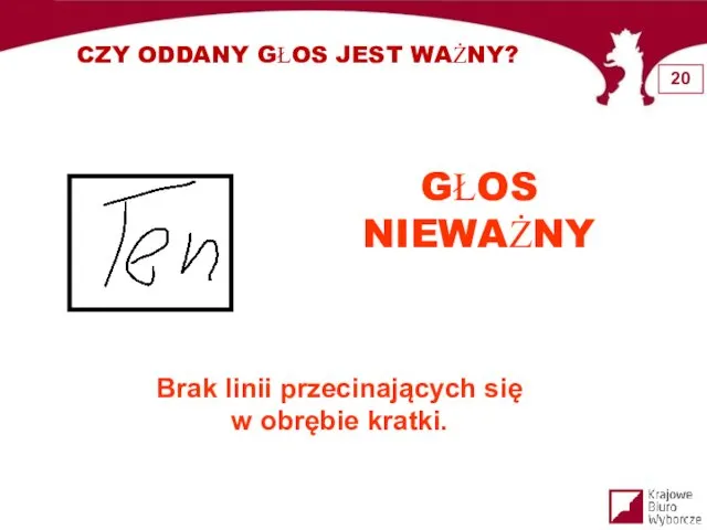 CZY ODDANY GŁOS JEST WAŻNY? GŁOS NIEWAŻNY Brak linii przecinających się w obrębie kratki.