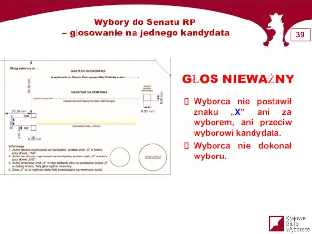 Wybory do Senatu RP – głosowanie na jednego kandydata GŁOS NIEWAŻNY