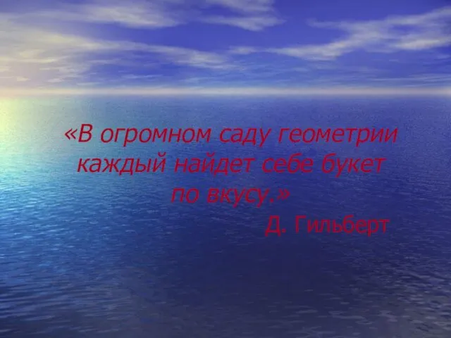 «В огромном саду геометрии каждый найдет себе букет по вкусу.» Д. Гильберт