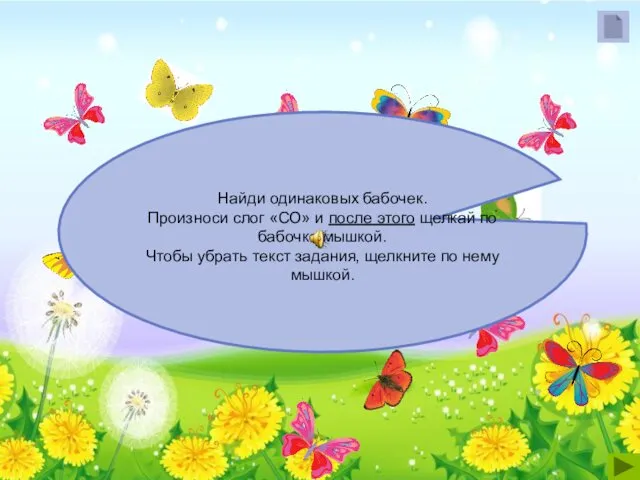 Найди одинаковых бабочек. Произноси слог «СО» и после этого щелкай по