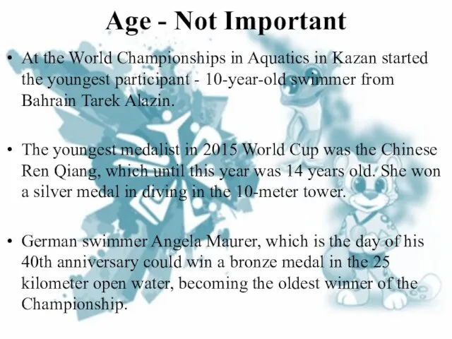 Age - Not Important At the World Championships in Aquatics in