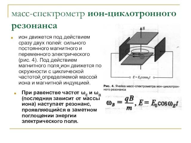 масс-спектрометр ион-циклотронного резонанса ион движется под действием сразу двух полей: сильного